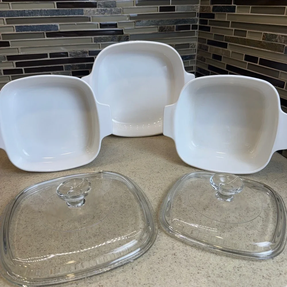 VTG Corning Ware Shadow Iris Casserole Dish 5pc Set w/ 2 Lids 1L, 1.5L, 2L